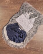 ست لباس خواب تاپ کراپ شلوارک ساتن سرمه ای 1390